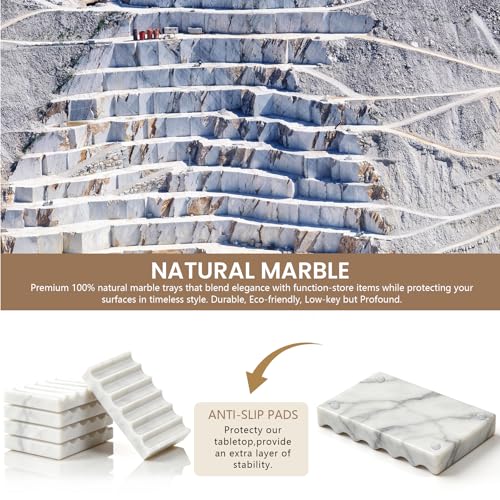 Natural Marble Soap Dish for Shower Stone Tray Small Bar Soap Holder with Self Draining, Non-Slip, Luxury Bath Room Accessories, Sponge Dish Scrubbers Tray for Kitchen Sink Counter Top (Carrara White)