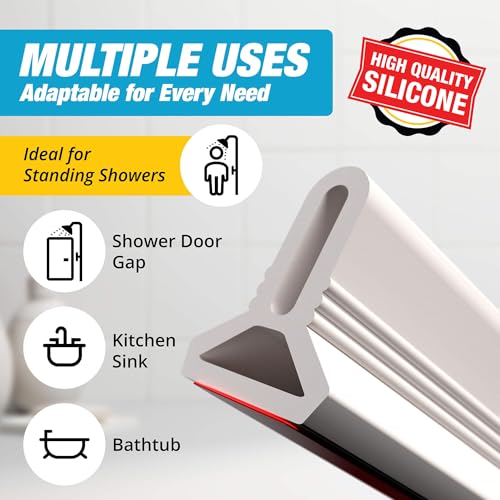 Shower Threshold Water Dam Barrier 98" - White Collapsible Shower Water Blocker - Shower Guard for Walk in Shower - Water Guard Stopper for Floor - Shower Dam - 1.5" Tall - By Hippo Dam - color: White, style: 98 In