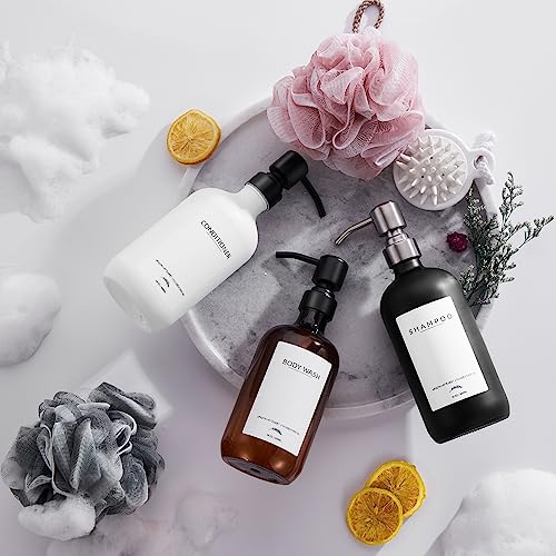 Supforce Shampoo Dispenser for Shower Wall Mount, No Drill Shampoo and Conditioner Dispenser with Matte Pump and Waterproof Labels, Shower Soap Dispenser Wall Mounted for Home Bathroom - Amber - color: Amber