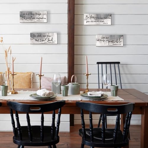4 Pcs Black Silver Bathroom Decor Christian Wall Art Abstract Bible Verse Wall Decor Rustic Inspirational Wood Bathroom Accessories For Bedroom Kitchen Office(10 x 4 Inches, Silver) - color: Silver