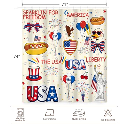 Fabric Shower Curtain with Hooks, Waterproof & Washable & Polyester, Fourth of July Patriotic Decorations Shower Curtains for Bathroom, Red White Blue Star Bathroom Curtain, House Gift, 71x74 Inch - color: 4th of July