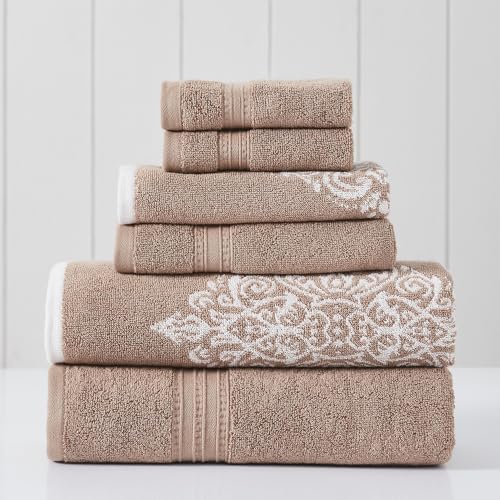 Modern Threads 6 Piece Reversible Yarn Dyed Jacquard Towel Set Artesia Damask Tuscany - color: Tuscany