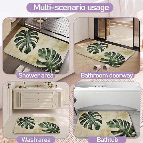 Tropical Leaves Bathroom Rugs, Fast-Absorbing Bath Mat, Quick-Dry Non-Slip Thin Rug for Bathroom Floor Kitchen 17"x30" - color: Tropical Leaves