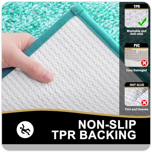OLANLY Toilet Rugs U-Shaped 24x20, Extra Soft and Absorbent Microfiber Bathroom Rugs, Non-Slip, Machine Wash Dry, Plush Shaggy Contour Bath Mats for Toilet Base, Green - color: Green and White, size: 24" X 20" Contour Rug