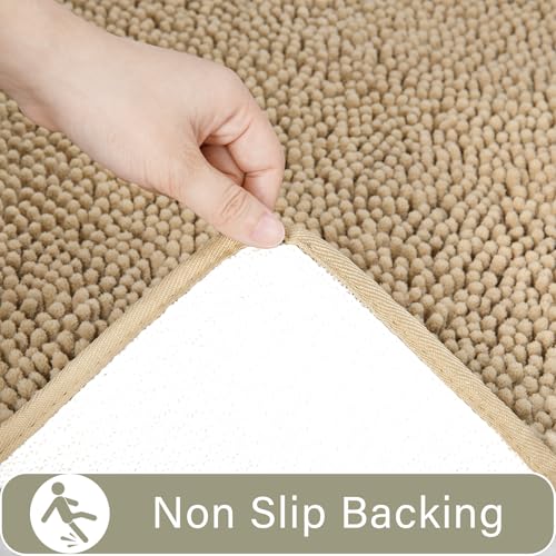 LOCHAS Bathroom Rugs Sets 2 Piece, Soft Non Slip Bath Mat Set, 20''x20'' U-Shaped Toilet Rug and 34''x21'' Sand Beige Bath Rugs, Washable Absorbent Chenille Toilet Rug Set for Bathroom, Shower - color: Sand Beige