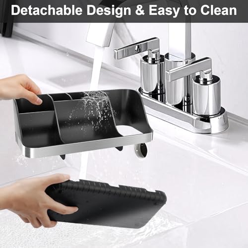 GFWARE Black Toothbrush Holder - 7 Slots Bathroom Organizer Countertop with Drainage Matte Black Electric Toothbrush and Toothpaste Holder for Bathroom Accessories Sink Storage - color: Black