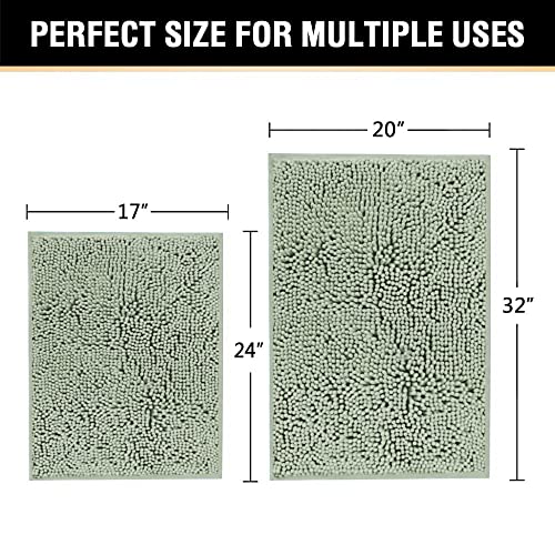 H.VERSAILTEX Bath Rugs for Bathroom Slip-Resistant Shag Chenille Bath Rugs Mat Extra Soft and Absorbent Bath Rug for Shower Room Machine-Washable Fast Dry (Sage, 20" x 32"/17" x 24") - color: Sage, size: 20" x 32" Plus 17" x 24"