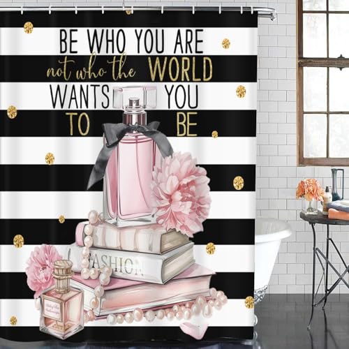 ArtSocket Woman Girl Inspirational Quotes Bathroom Set with Shower Curtain and Bath Rugs and Accessories,Pink Fashion Floral Non-Slip Shower Curtain Set,Bathroom Decor 3 Pcs - color: Pink Fashion Floral