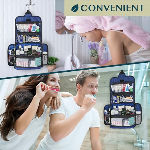 PAVILIA Large Hanging Toiletry Bag for Men, Travel Toiletry Organizer with 10 Compartments, Swivel Hook and 3 Leakproof Pockets, Water Resistant Shaving Kit Case, Packs Flat, Blue - color: Blue