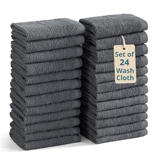 Casa Platino Wash Cloths Pack of 24-100% Cotton Washcloths for Daily use - 13"x13"- Soft, Gentle on Skin, Durable Stitching & Absorbent - Designed for Everyday Showers and Cleansing - Cool Grey - color: 01: Cool Grey, size: 24 Piece Wash Cloth