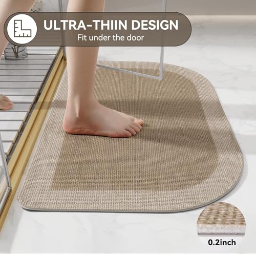 YDKGL Half Circle Bath Mat, Non Slip Bath Mat, Thin Bathroom Rugs Fit Under Door Quick Dry Absorbent Washable Bathroom Mat with Rubber Backing, Brown Beige 16x24 - color: A-beige Brown, size: 16" X 24“