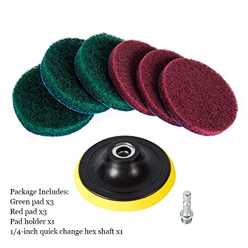 Kichwit 4 Inch Drill Power Brush Tile Scrubber Scouring Pads Cleaning Kit, Includes Attachment, Heavy Duty Household Cleaning Tool (Drill NOT Included) - size: 4 Inch