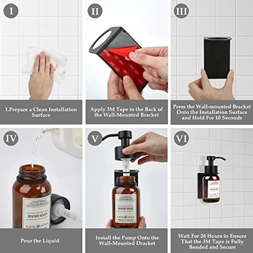 8.5oz Brown Glass Soap Dispenser 2 Pack for Kitchen Bathroom Black | Leakproof conditioner and hand soap pump set with waterproof DIY labels; rustproof holder saves countertop space. - color: Amber Set of 2