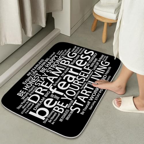 Inspirational Quotes Be Fearless Dream Coral Velvet Bath Rugs Non Slip Shower Mat for Bathroom Decor Sets Door Rug with Rubber Backing Absorbent Kitchen Floor Carpet 16 x 24 inches Black and White - color: Multi Color 14, size: 2'7" x 1'8" (Rectangular)