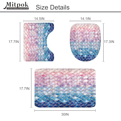 4 PCS Mermaid Scales Shower Curtain Set 72Wx72H Colorful Kids Ocean Sea Bathroom Set Non-Slip Bath Rug Toilet Lid Cover U Shape Mat Complete Bathtub Accessories with 12 Hooks Bathroom Decor - color: H Mermaid, size: 72"W x 72"L (Pack of 4)
