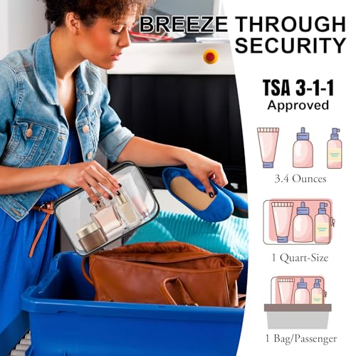 Clear Toiletry Bag, 12 Pack TSA Approved Toiletry Bag Carry on Travel Accessories Bag, Quart Size Bag for 3-1-1 Liquids Airport Airline Compliant Clear Makeup Bag with Metal Zipper (Black Bags) - style: Black Bags