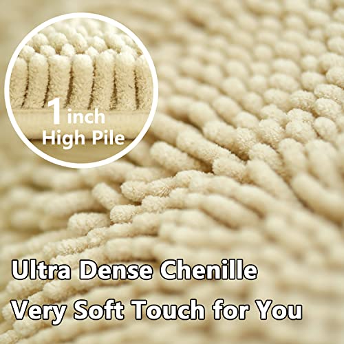 Bath Rugs Chenille 3-Piece Extra Soft and Absorbent Shag Beige Bathroom Rugs, Machine Wash Mat, Strong PVC Non-Slip Underside, Plush Carpet Mats (Beige) - color: Beige, size: 2'8" x 1'8" (16x24"+20x32"+20x20"U shape）