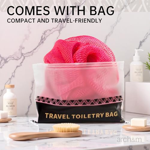 ARCH&M African Net Sponge Authentic, Champagne | Afroscrub African Wash Cloths, Smoother Skin, Exfoliating Body Sponges, Back Scrubber Exfoliator, Daily Use Shower Loofah - color: Champagne
