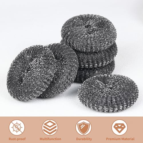 6PCS Steel Wool Scrubber Wire Sponge Set, Barbecue Grill Cleaning Scrubber Pads, Stainless Steel Scrubber Replacement for Scouring Messes from Cast Iron, Pots, Pans, Grill, Stoves, Sink (6 Pads) - size: 6 Pads