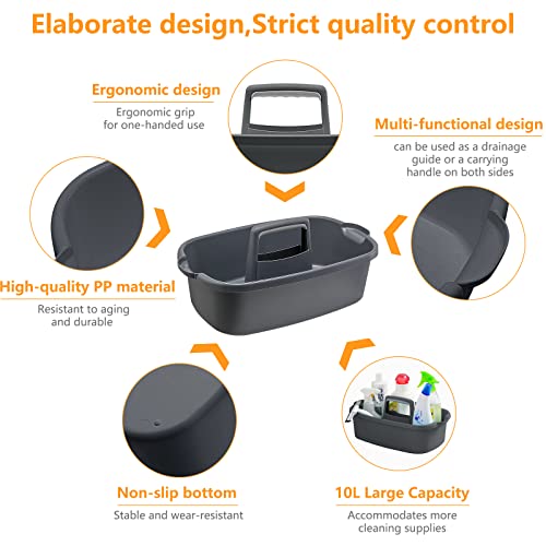 Goderewild 2 Pack Multi-Purpose Plastic Cleaning Caddy with Handle, Shower Caddy Organizer/Storage Basket/Totes Portable for Bathroom Supplies, Cleaning Products, Under Sink Tool. (grey+white) - color: Grey+White, size: 2 Pack