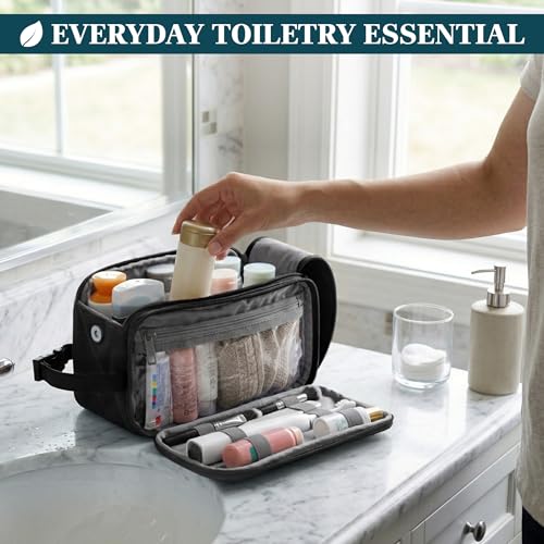 PAVILIA Toiletry Bag for Men, Canvas Dopp Kit, Travel Essentials Organizer, Water-Resistant Shaving, Grooming Kit, Large Hanging Bathroom Accessories Cosmetic Bag, Black - color: Black, size: Large (10.5x 5.5x 6)