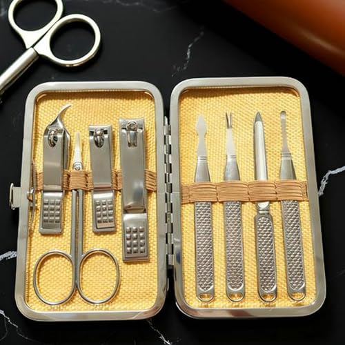 Manicure Set for Men and Women Professional Nail Clippers Kit with Travel Case Stainless Steel Pedicure Grooming Tools Accessories Nail Care Tools with Leather Case,Mothers Day - color: Brown-8pcs