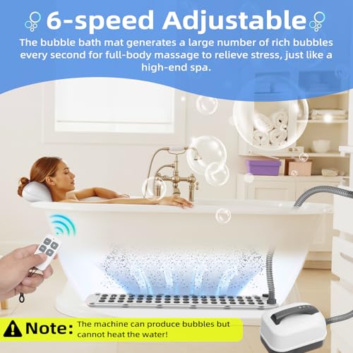 Iridesc Bubble Bath Mat Tub Spa Massager, Portable Spa Bubble Bath Massager with Remote Control, Upgraded Powerful Suction Cup, Pillow, Electric Air Pump, 6-Speed Bubbles for Home Relaxation