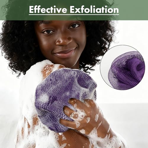 Bathway African Net Sponge Authentic with Handles (Set of 2), African Exfoliating Net Sponge, Exfoliating Body Scrubber Bath Sponge - Bathing Accessories with Storage Bag (Light Purple & Deep Purple) - color: Light Purple & Deep Purple