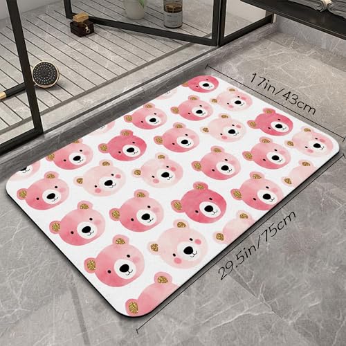 Bear Pink Bathroom Rug, Rapid Dry Absorbent with Non-Slip Rubber Base Bath Mats for Bathroom 17"x30" - color: Bear Pink
