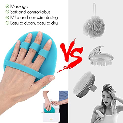 1 Pack Pure Silicone Food-Grade Body Brush Shower Cleansing Scrubber | Gentle Exfoliating Glove Soft Bristles (Blue) - color: # Blue