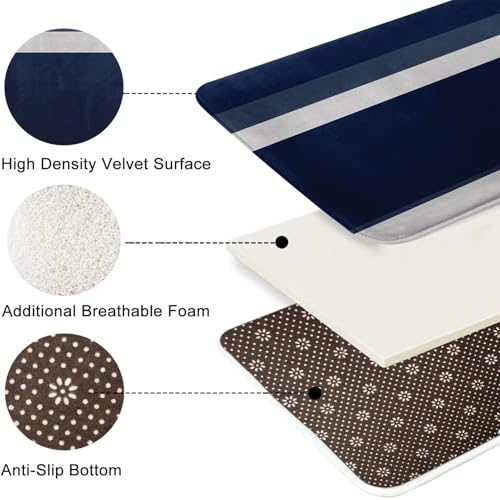 ArtSocket Navy Grey Nautical Bathroom Set with Shower Curtain and Bath Rugs and Accessories, Striped Modern Non-Slip 3 Pcs, 72" L x 72" W Curtain, 23.6" L x 15.7" W + 19.7"x 31.5" Rugs - color: Navy Grey