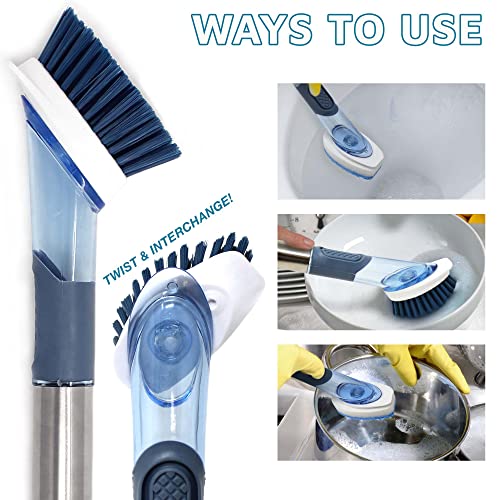 CBC Crown Soap Dispensing Dishwashing Brush with 4 Scrub Brush Heads & Extra Refill Set - style: Brush Set