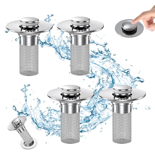 Bathroom Sink Drain Strainer, Pop Up Sink Drain Filter with Removable Stainless Steel Filter Basket Hair Catcher, Bathroom Sink Drain Stopper, for Us Bathroom Sink Stopper Replacement (4pcs) - color: 4pcs