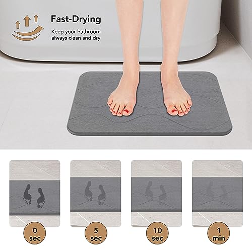 Stone Bath Mat, Diatomaceous Earth Shower Mat, Non-Slip Super Absorbent Quick Drying Bathroom Floor Mat, 2Pack,Grey, Pattern 1 - color: Grey-wave