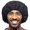 Shower Cap for Men Black Bath Cap, Reversible Large Waterproof Adjustable Shower Caps Terry Lining & Elastic Band Stretch Hem Hair Hat - color: BLACK PLAID