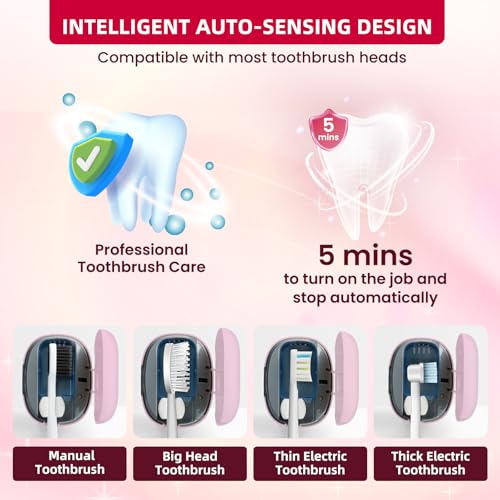 Toothbrush Cleaner Case - Toothbrush Covers with Holder - Portable & Rechargeable Travel Home Toothbrushes Cleaner Case - Fits All Manual or Electric ToothBrushes(Pink) - color: Pink