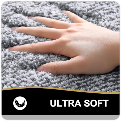 OLANLY Toilet Rugs U-Shaped 24x20, Extra Soft and Absorbent Microfiber Bathroom Rugs, Non-Slip, Machine Wash Dry, Plush Shaggy Contour Bath Mats for Toilet Base, Dark Grey - color: Dark Grey and White, size: 24" X 20" Contour Rug