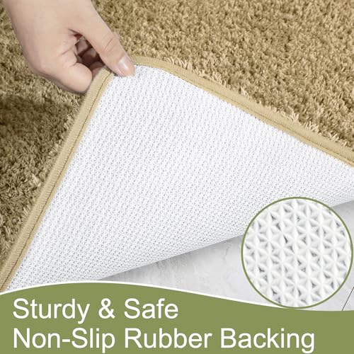 AROGAN Luxury Long Bathroom Runner Rug, 24x17 Inch Thick Soft and Absorbent Non Slip Bath Mat, Rubber Backing Quick Dry Rugs Carpets, Machine Washable Plush Mats for Shower Floor, Beige - color: Beige, size: 1'5" X 2' (24" X 17")