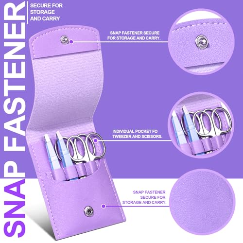 FANDAMEI Eyebrow Scissors, Eyebrow Kit, Eyebrow Tweezers for Women, Eyebrow Razor, Eyebrow Brush. Eyebrow Kit for Men with Leather Case. Eyebrow Scissors for Women Facial Hair Ingrown Hair Removal - color: Purple