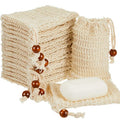 Cunhill 40 Pack Soap Saver Bag Exfoliating Soap Pouch with Drawstring Bar Wooden Bead Foaming and Drying Exfoliating Net for Bath and Shower (4.7x7.1 Inch) - size: 4.7x7.1 Inch