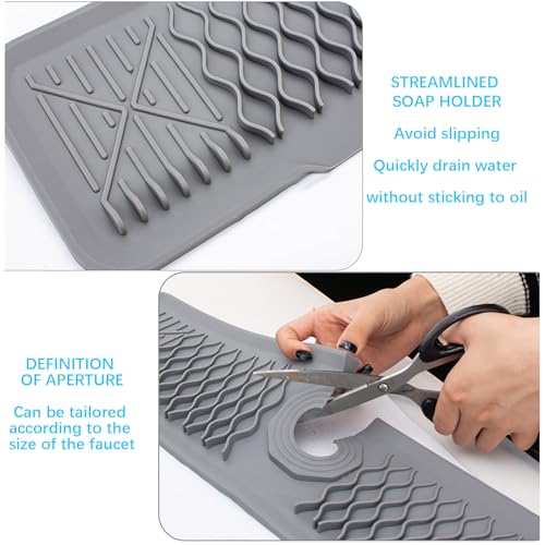 Faucet Mat for Kitchen Sink Silicone Sink Splash Guard 5° Slope Faucet Draining Mat Dish Soap Sponge Holder Around Faucet Bathroom Gadgets Sink Accessories Drying Mats Organizer (Gray, 24 Inch) - color: Gray