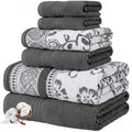 Modern Threads 6 Piece Bath Towel Set – Bathroom Set with 2 Bath Towels, 2 Hand Towels, and 2 Wash Cloths – 100% Cotton, Super Absorbent & Extra Soft – Reversible Floral Trail (Gray) - color: Gray