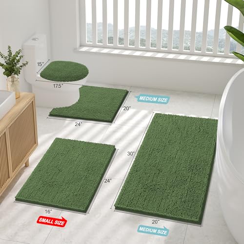 Smiry Luxury Chenille Toilet Rugs U-Shaped 20x20, Soft Absorbent Non-Slip Contour Bathroom Rugs for Toilet, Machine Washable Contoured Bath Mats, Olive Green - color: Olive Green, size: 20" X 20" Contour Rug
