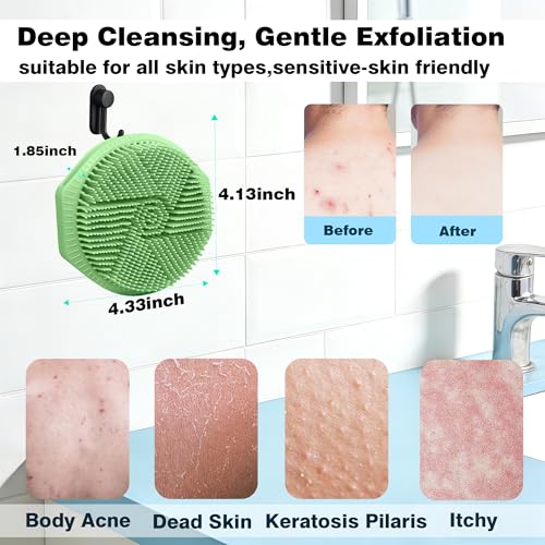 Silicone Body Scrubber for Men Women, Dual-Sided Bath Brushes Gentle Exfoliating Body Scrubber Scalp Massager for Deep Cleansing, Soft Silicone Loofah Body Washing Brushes (Gray+Green) - color: Gray+green