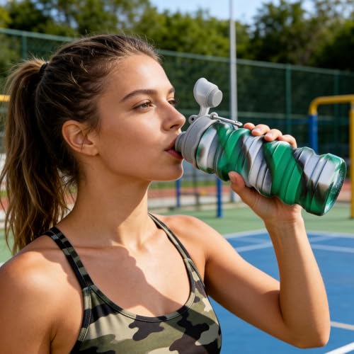 Reusable BPA Free Foldable Silicone Water Bottles for Kids, Students, Adults, Travel Camping Hiking (1pack, Green) - color: Green, style: 1pack