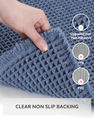 tchdio Waffle Bath Mat, Super Absorbent Non Slip Bath Mats for Bathroom, Ultra Soft Bathmat, Machine Washable, Blue, 17" x 24" - color: Blue, size: 17" x 24"