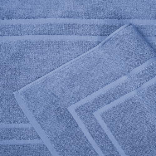 Feather & Stitch 2 Piece Towel Like Bath Mats (30x21 Inch) 100% Cotton Terry Bath Mats, Bathroom Shower Floor Mats [NOT A Bathroom Rug], Soft Absorbent Washable Mats - Faded Denim - color: Faded Denim