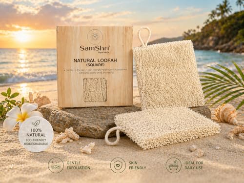 Natural Loofah Sponge 2 Pack, Real Luffa Body Scrubber for Shower, Exfoliating Bath Sponge for Face and Body, Loofah for Men and Women, Biodegradable Reusable Bath Sponge Pads, Square Shape