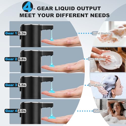 Automatic Soap Dispenser Liquid Touchless: 13.52oz/400ml Wall USB Rechargeable - 4-Level Adjustable Modern Electric Hand Soap Dispenser - Kitchen Bathroom Kids Family Black - color: Black Liquid
