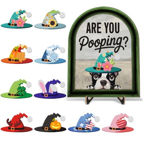 Funny Spring Dog Bathroom Decor - Interchangeable Seasonal Dogs Bathroom Hanging Wooden Sign for Restroom Shelves Toilet Tank Decoration(10 Pcs) - Are You Pooping - color: Dog are